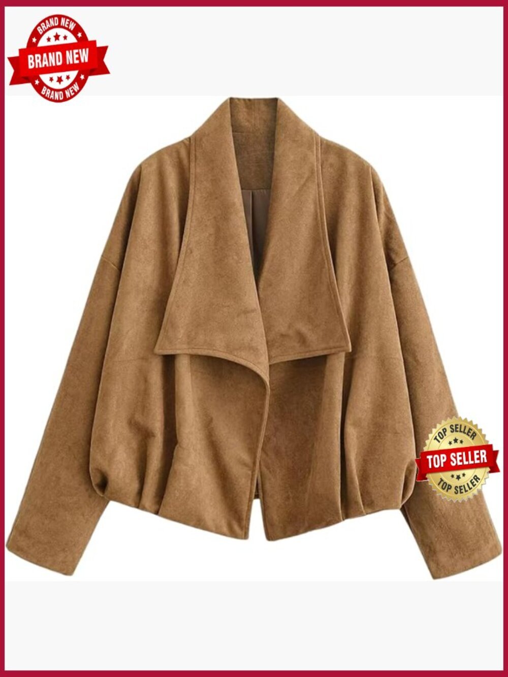 Faux Suede Wrap Jacket Casual Lapel Long Sleeve Open Front Loose Fit Spring